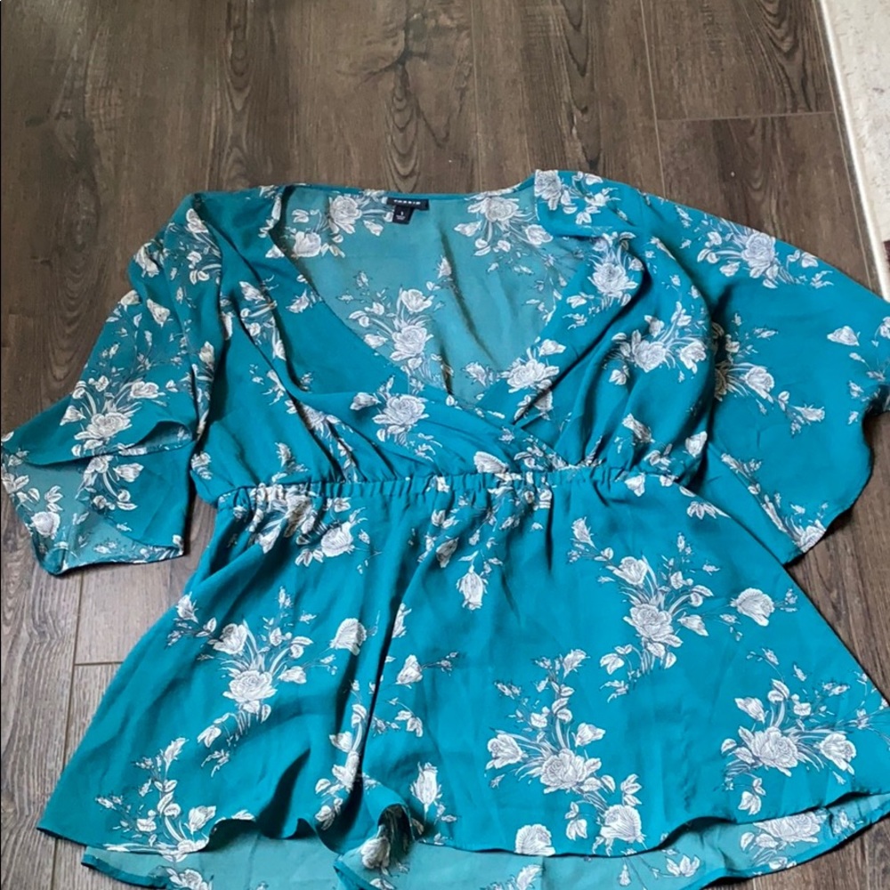 Torrid Teal Floral Blouse